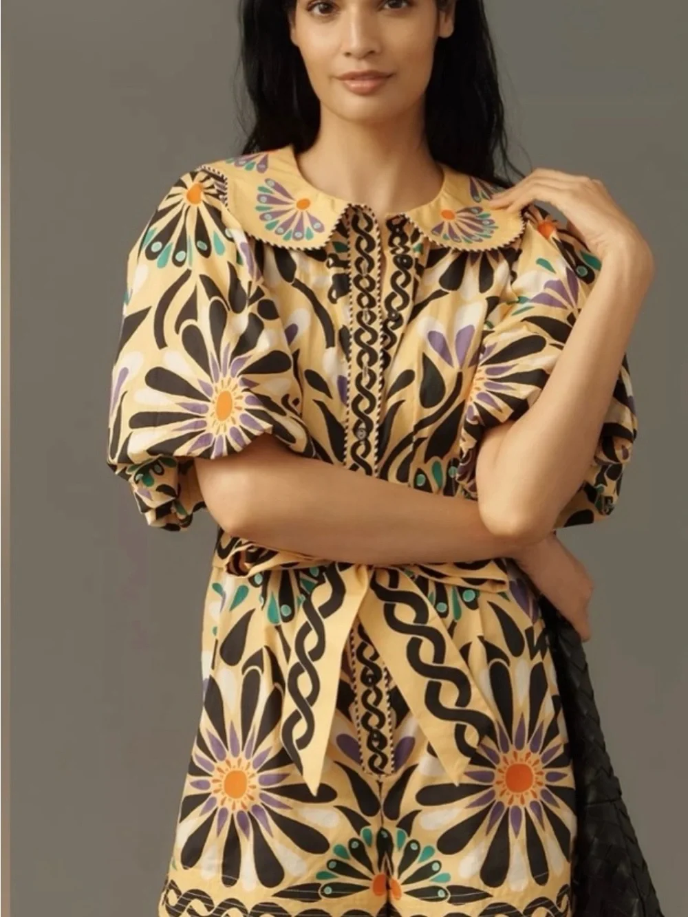 Farm Rio x Anthropologie Puff-Sleeve Printed Romper